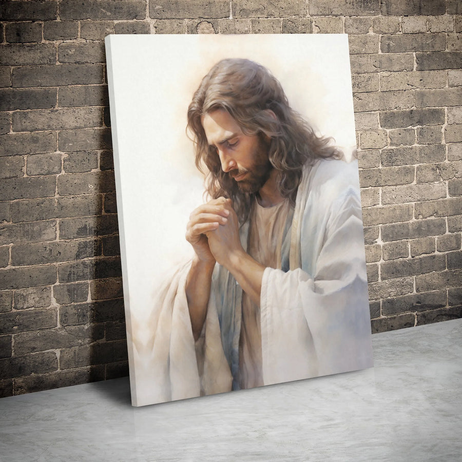 Jesus Praying Canvas Wall Art | Serene Religious Portrait | Premium Gallery-Wrapped Print | Spiritual Home Decor & Faithful Gift