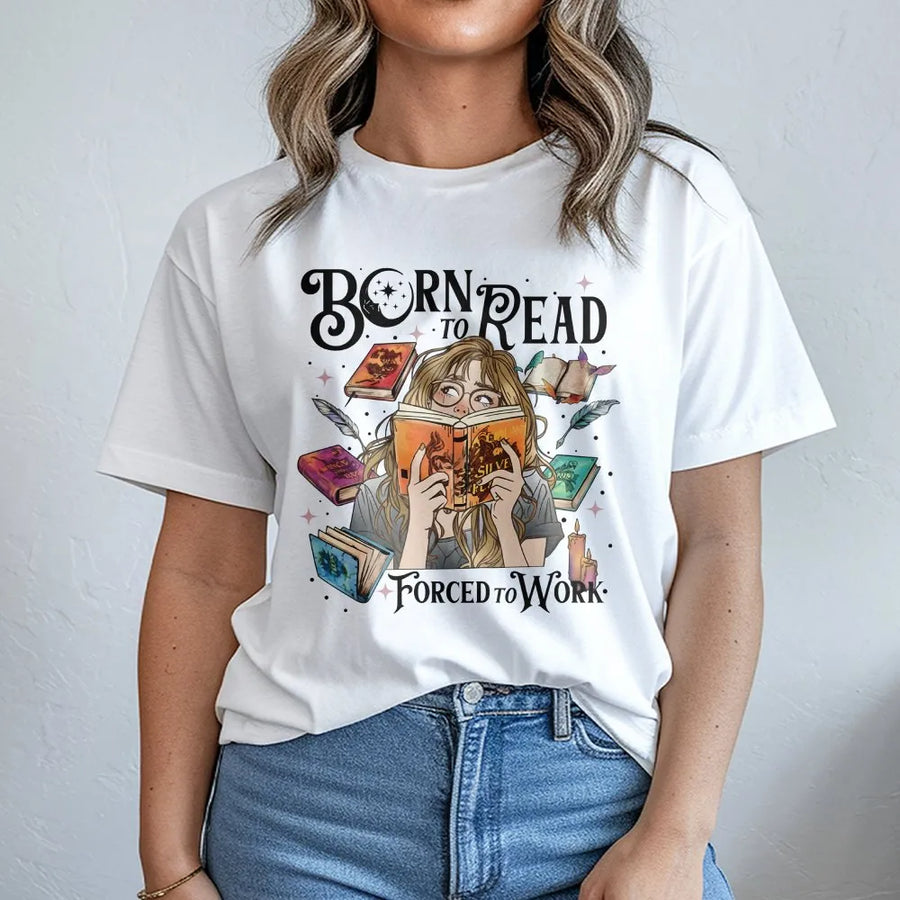 Born To Read Forced To Work T-Shirt | Book Lover Reading Graphic Tee | 100% Cotton Premium Quality | Gift for Readers, Bibliophiles & Bookworms