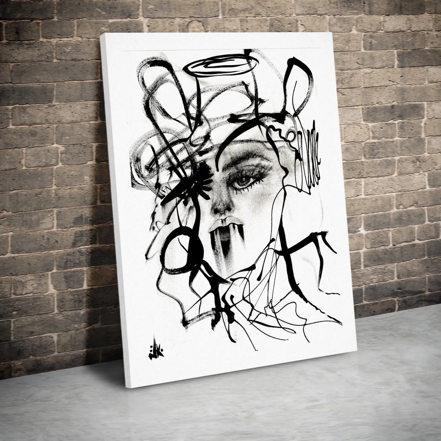 Abstract Vampire Face Wall Art | Gothic Minimalist Line Drawing | Premium 1.25-Inch Gallery Canvas | Moody Modern Home Decor Gift