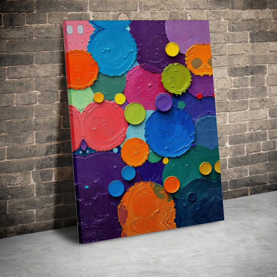 Colorful Abstract Circle Canvas | Thick Impasto Texture Wall Art | Gallery Quality Premium Print | Vibrant Modern Home Decor Gift