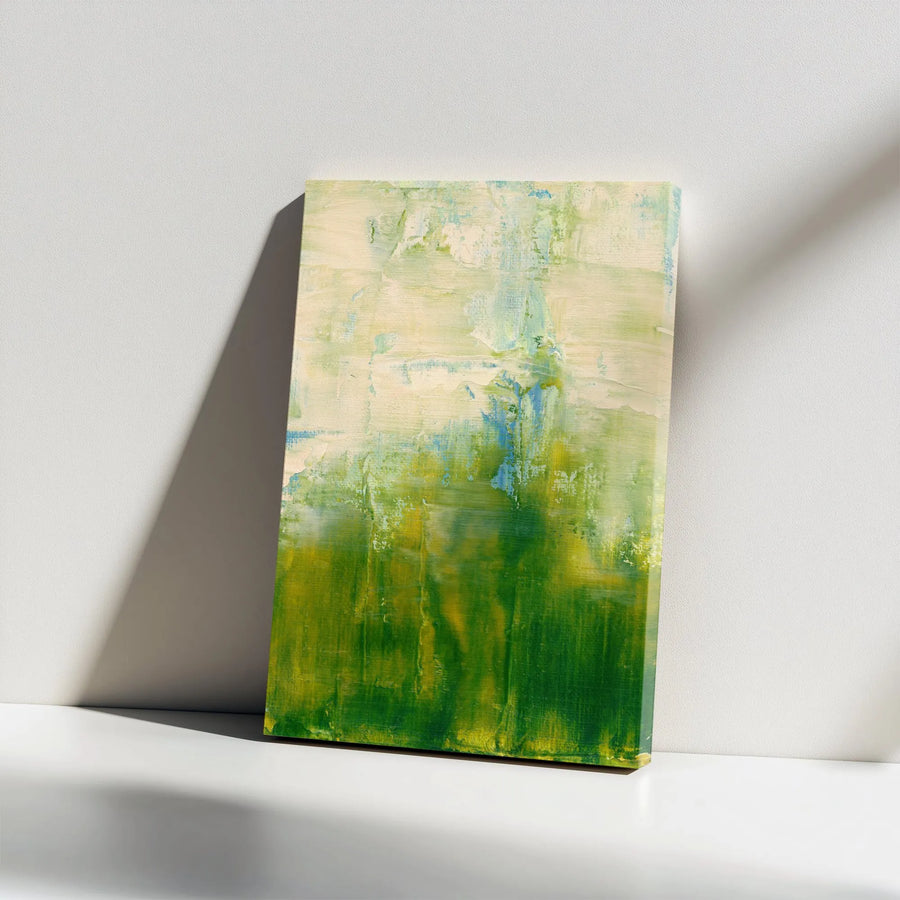 Abstract Green Canvas Wall Art | Textured Impressionist Field Print | Premium 1.25" Thick Canvas | Modern Living Room & Office Decor Gift