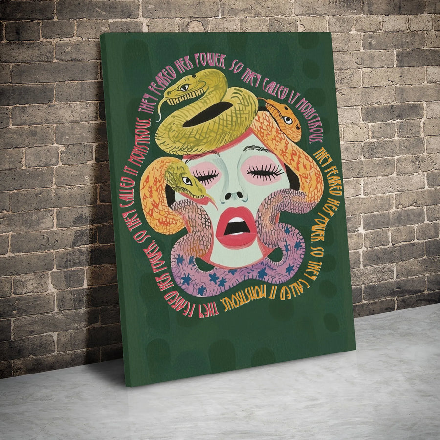 Medusa Wall Art Canvas | They Feared Her Power Quote Print | Modern Feminist Gothic Home Decor | Premium Gallery Wrap Statement Piece