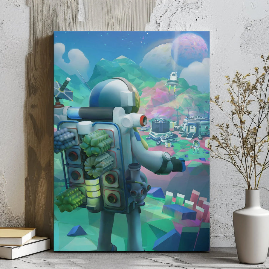 Astronaut Space Wall Art | Low Poly Alien Planet Landscape | Premium Gallery Wrap Canvas | Gaming Decor for Office or Bedroom Gift