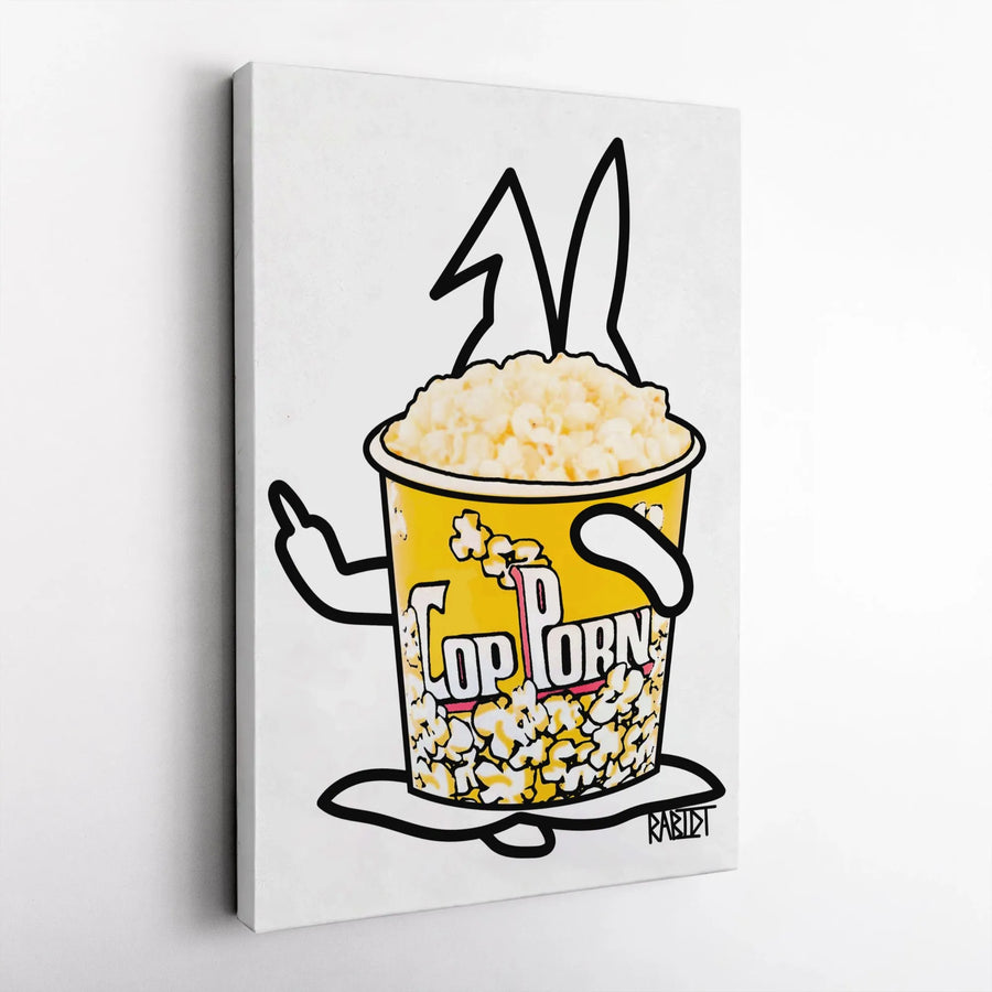 Popcorn Bunny Wall Art | Funny Rabbit Foodie Pop Art Print | 1.25-Inch Gallery Wrapped Premium Canvas | Edgy Kitchen & Home Decor Gift