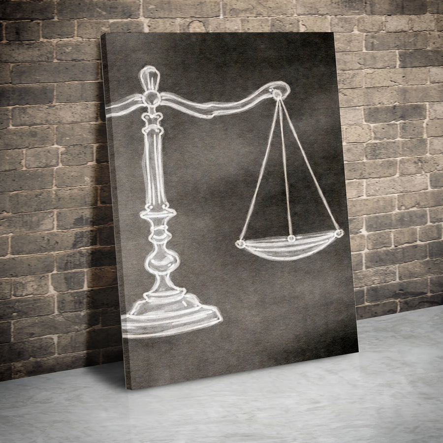 Scales of Justice Canvas Wall Art | Minimalist Chalk Sketch Design | Premium High-Resolution Print | Law Office Decor Gift for Lawyer