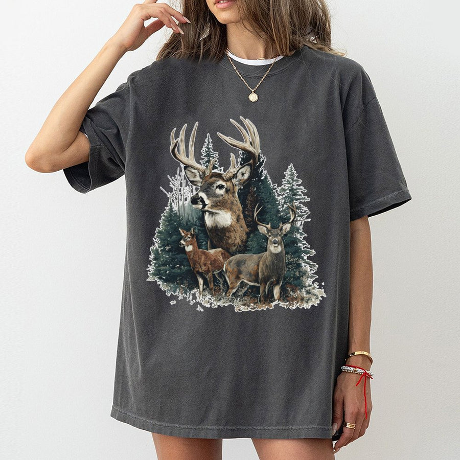 Deer Hunting T-Shirt | Vintage Wildlife Forest Graphic Print | 100% Premium Cotton | Nature Lover & Outdoorsman Gift
