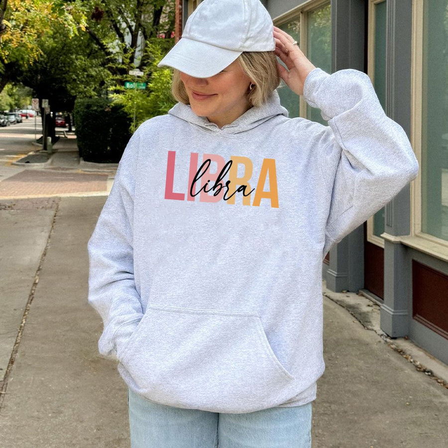 Libra Zodiac Hoodie | Gradient Block Letter Astrology Design | Soft Cotton-Poly Blend | Aesthetic Birthday Gift For Her