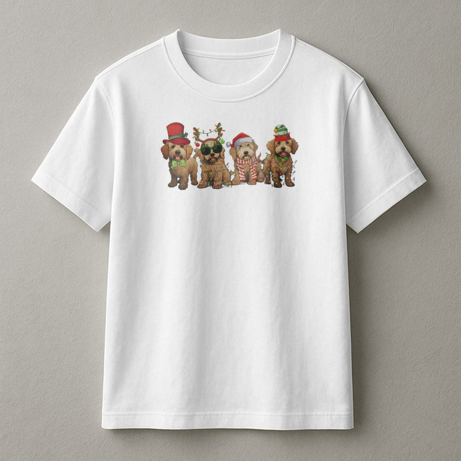 Goldendoodle Christmas T-Shirt | Festive Dog Graphic with Santa Hats | Premium 100% Cotton Apparel | Cute Holiday Gift for Dog Mom & Dog Lover