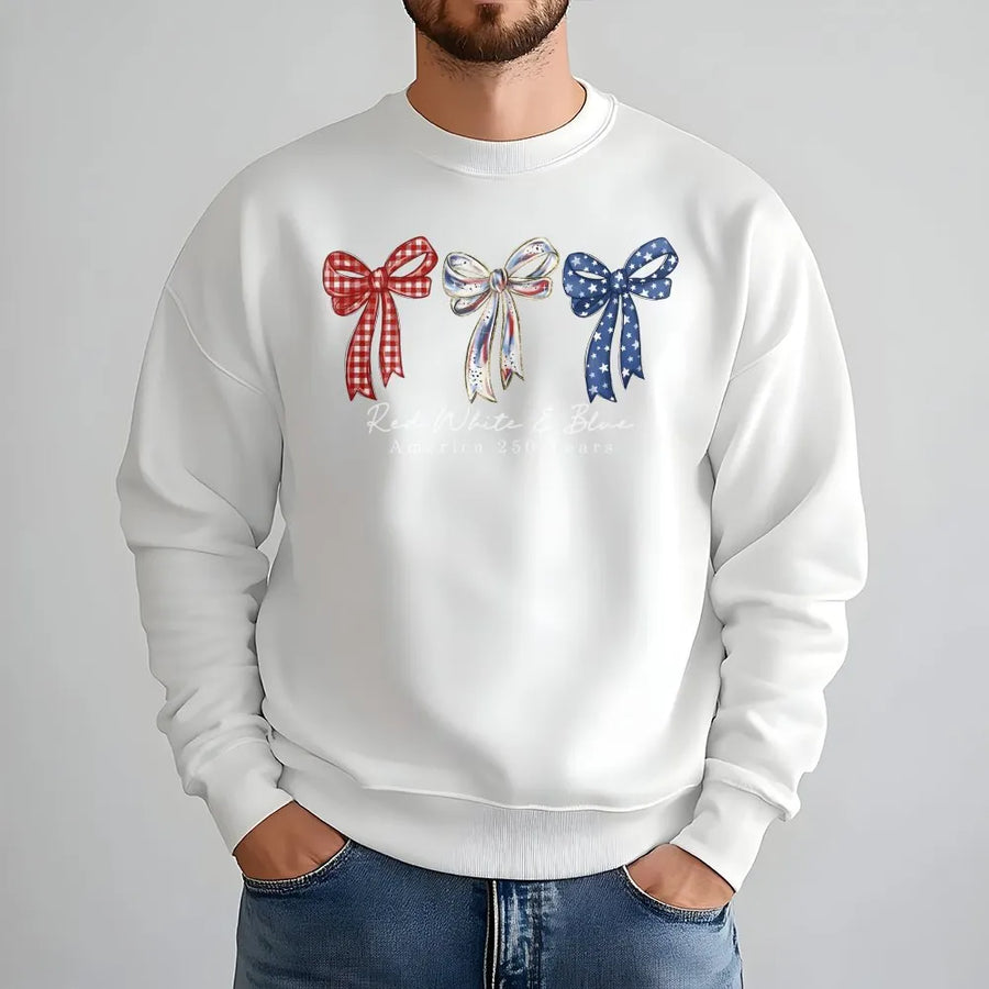 Patriotic Coquette Bow Sweatshirt | America 250 Years Graphic | Soft Cotton Blend | 4th of July Gift for Women