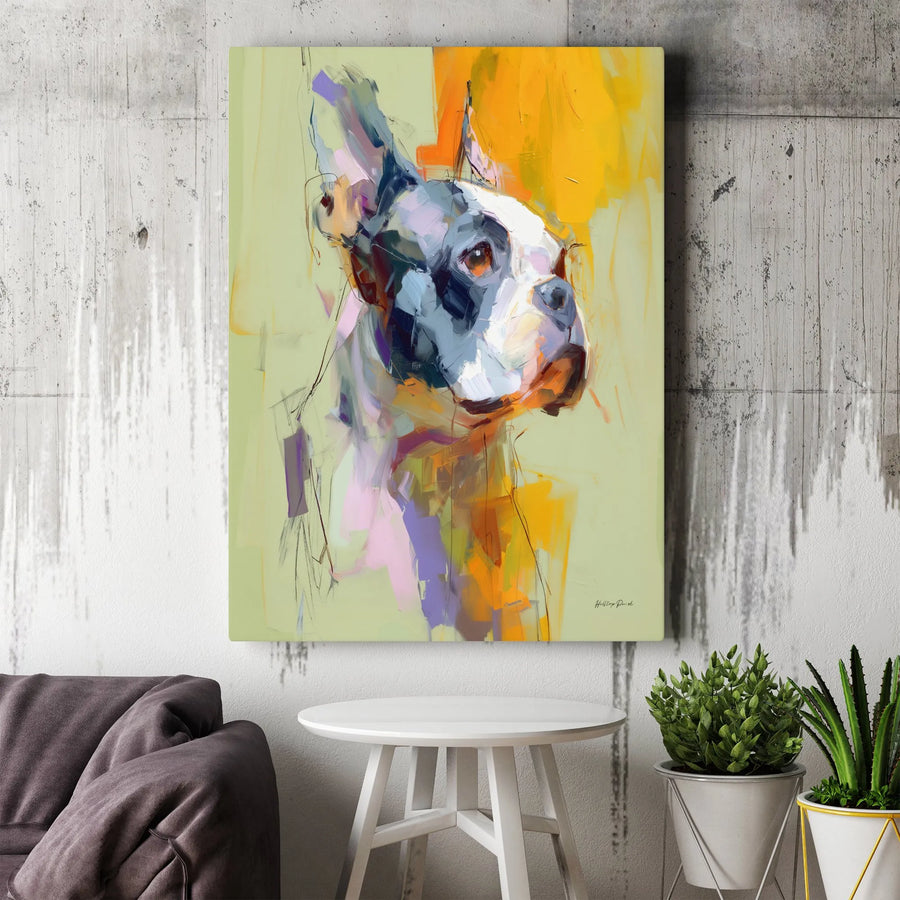 Boston Terrier Canvas Wall Art | Abstract Dog Portrait Painting | Premium Thick Gallery Canvas | Modern Home Decor Gift for Dog Lover