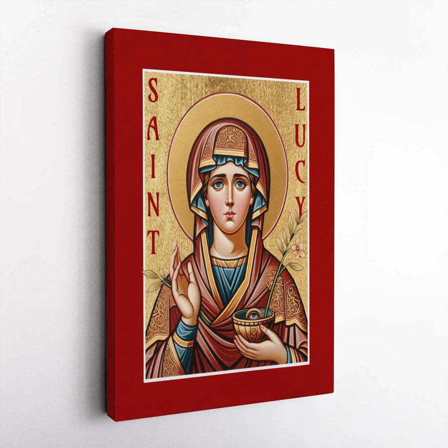Saint Lucy Religious Icon Canvas | Byzantine Style Orthodox Wall Art | Premium Gallery Wrapped Decor | Spiritual Home Gift
