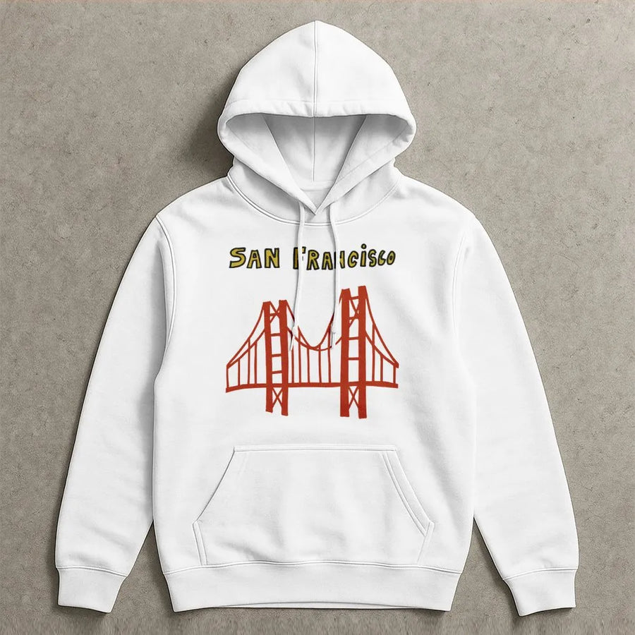 San Francisco Hoodie | Golden Gate Bridge Graphic Print | Premium Cotton Blend Pullover | California Souvenir Travel Gift for Tourists