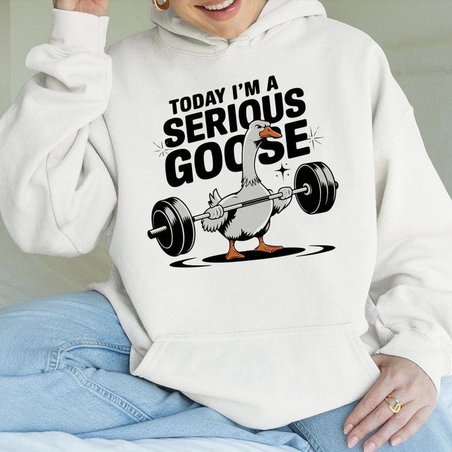 Serious Goose Weightlifting Hoodie | Funny Workout Gym Graphic | Premium Cotton Blend Sweatshirt | Gift for Powerlifter Fitness Enthusiast