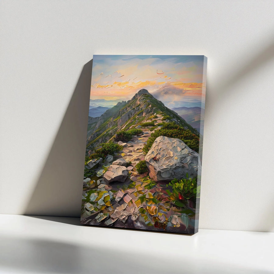 Mountain Trail Canvas Wall Art | Impasto Sunrise Landscape Painting | Premium Gallery-Wrapped Print | Gift for Nature Lovers & Hikers
