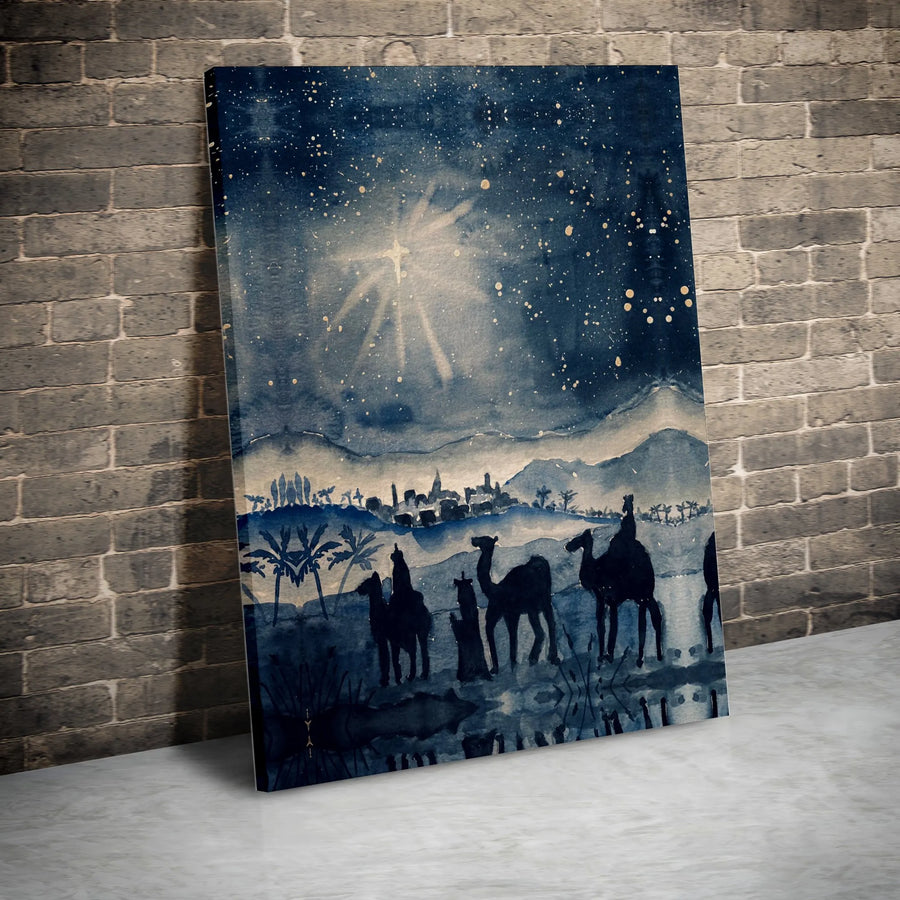 Nativity Scene Canvas Print | Three Wise Men Bethlehem Watercolor Wall Art | Premium Fade-Resistant Gallery Wrap | Religious Christmas Gift Decor