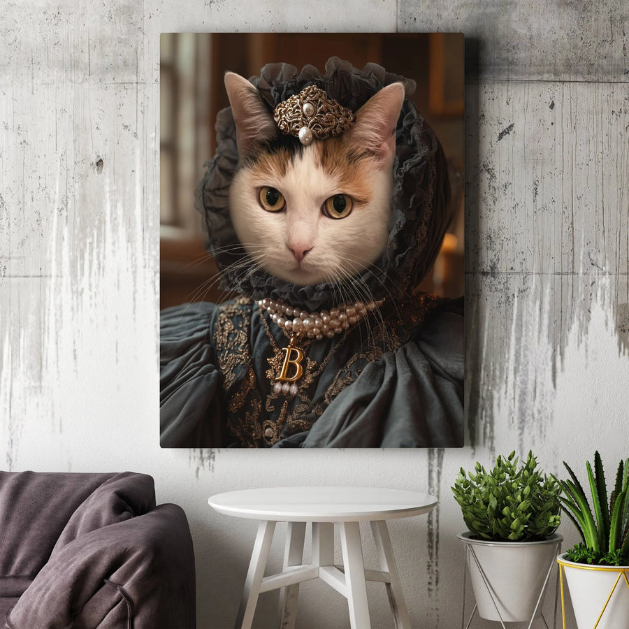 Royal Cat Canvas Print | Regal Calico in Victorian Costume Art | Premium Gallery Wrapped Canvas | Collector's Gift for Cat Mom & Pet Lovers