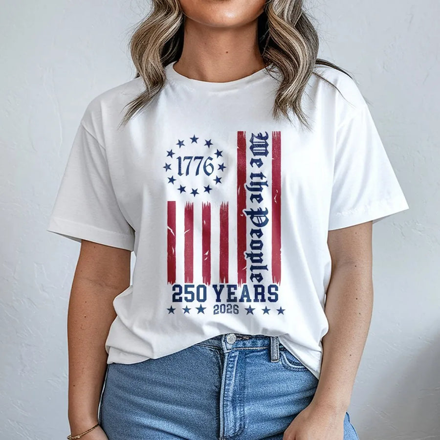 USA 250th Anniversary T-Shirt | We The People 1776 Distressed Flag | Soft Cotton Blend Pullover | Collector's Patriotic Gift for Men