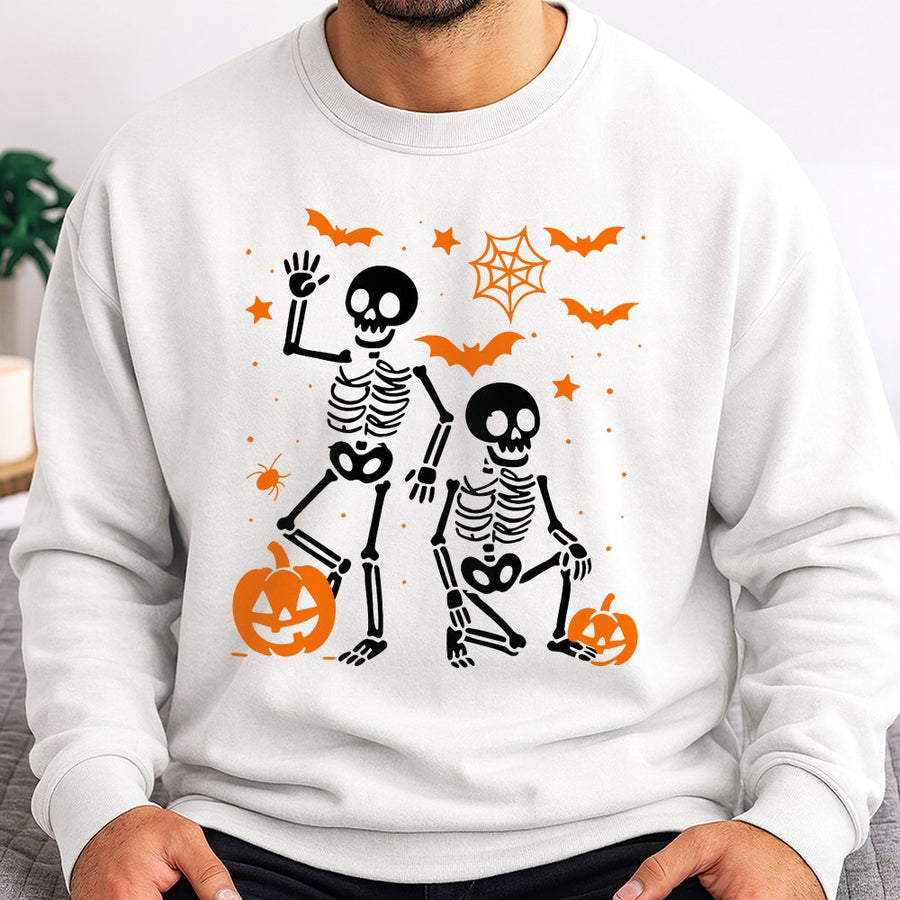 Halloween Skeleton Sweatshirt | Funny Pumpkin Graphic | Soft Cotton Blend Crewneck | Spooky Season Gift for Men and Women