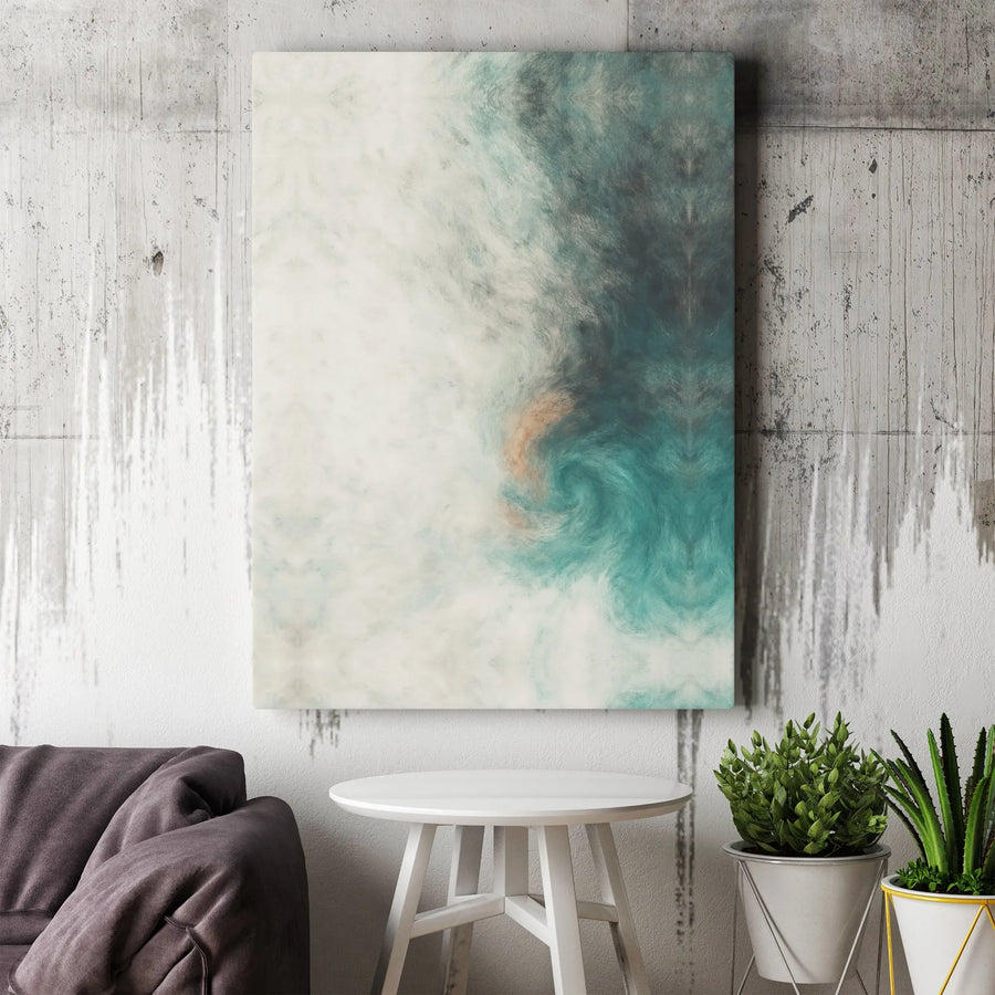 Abstract Teal Swirl Canvas Wall Art | Modern Watercolor Cloud Design | Gallery Quality 1.25 Inch Profile | Minimalist Home & Office Decor Gift
