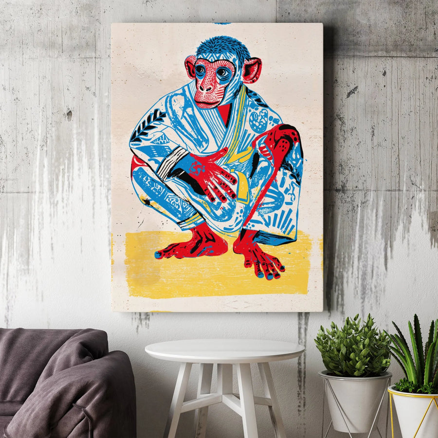 Monkey Martial Arts Canvas Art | Colorful BJJ Jujitsu Graphic Poster | Premium Gallery Wrap Decor | Unique Gift for MMA Fans & Gym Decor