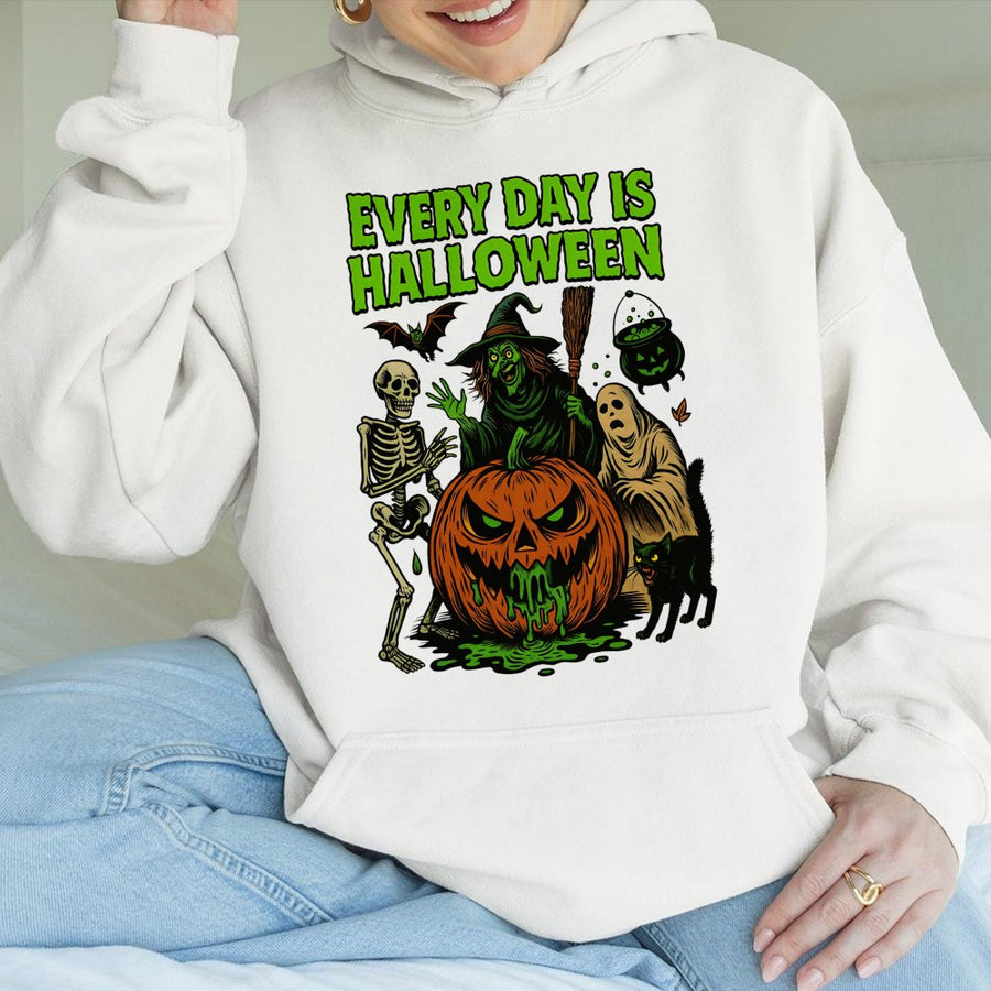Every Day Is Halloween Hoodie | Vintage Horror Character Graphic | Premium Cotton Blend Pullover | Spooky Season Gift For Halloween Lovers