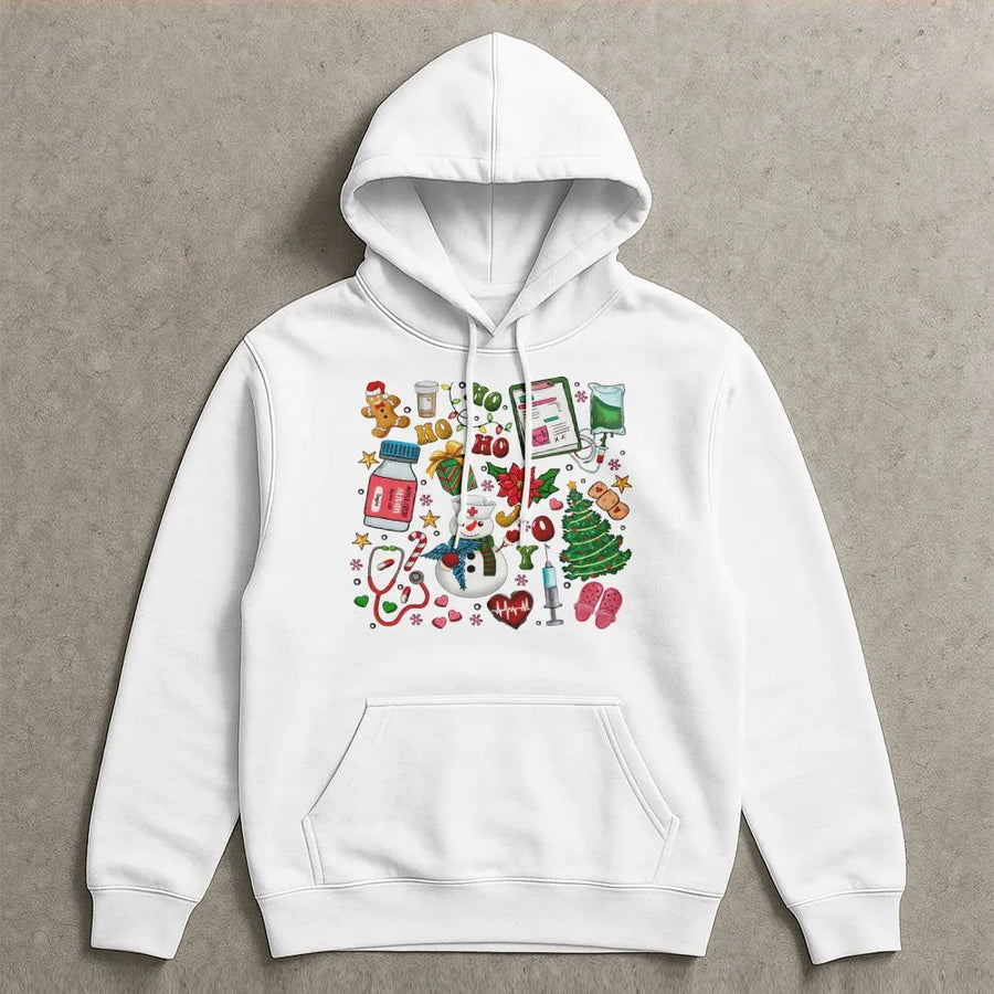 Nurse Christmas Hoodie | Festive Medical Snowman Graphic | Premium Cotton Blend | Gift For Nurse Practitioner RN Student