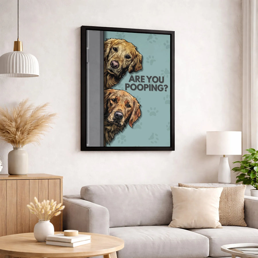 Are You Pooping Golden Retriever Wall Art | Funny Bathroom Decor Canvas | Premium 1.25-Inch Gallery Wrap | Unique Gift for Dog Lovers