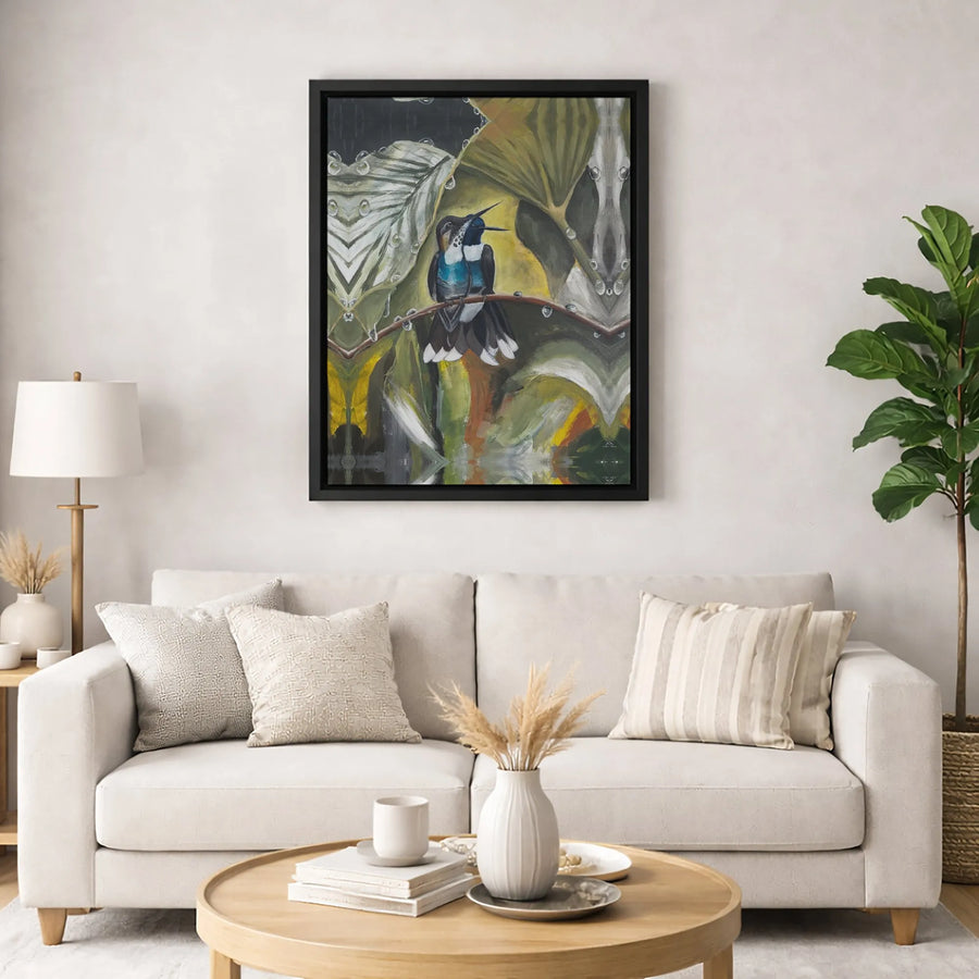 Hummingbird Wall Art | Two Birds on Branch Botanical Canvas | Premium Fade-Resistant Gallery Print | Nature-Inspired Home Decor