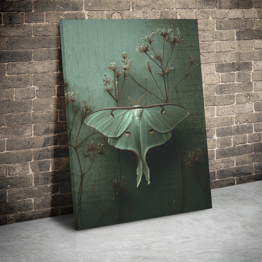 Luna Moth Wall Art | Sage Green Botanical Canvas Print | Premium Gallery Wrap Decor | Nature Inspired Gift for Home Office