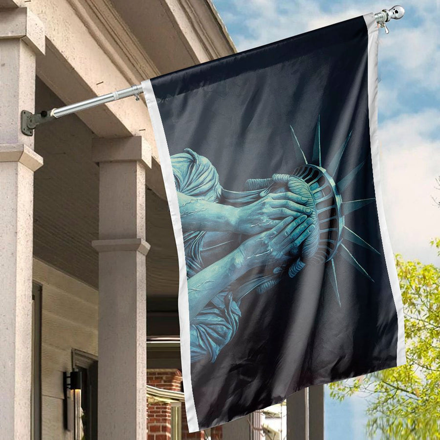 Crying Statue Of Liberty Flag | Artistic Symbol Decor | Premium Weather-Resistant Polyester | Patriotic Statement Gift For Home