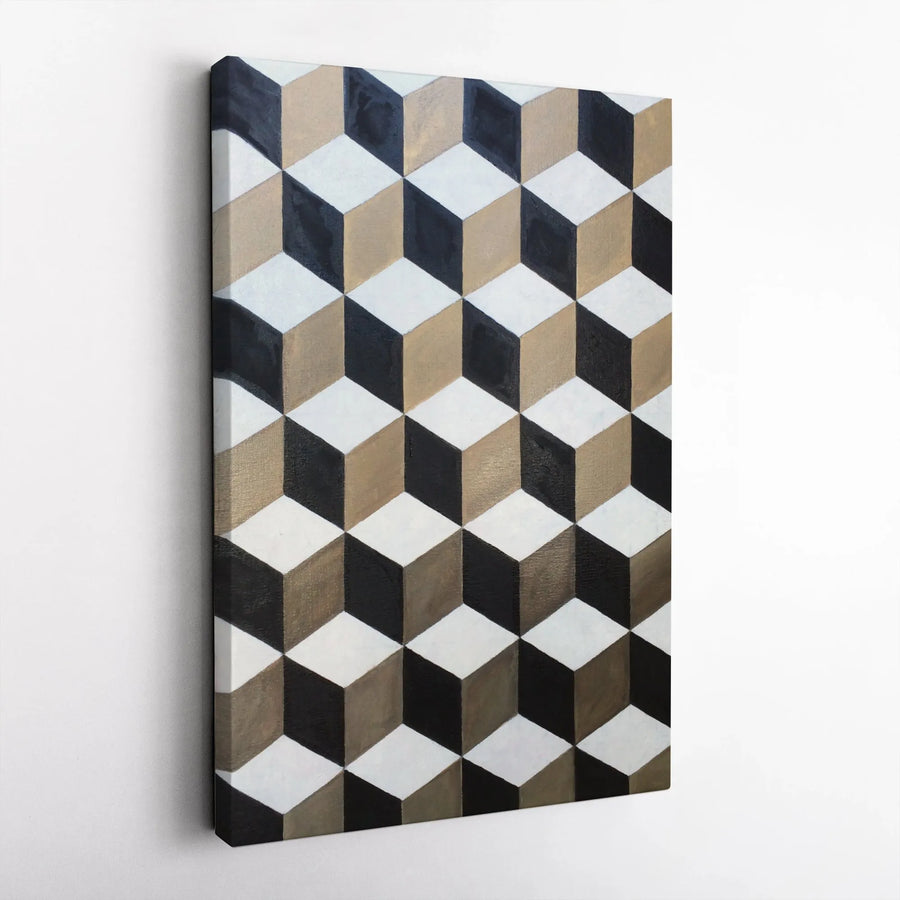 Geometric Wall Art Canvas Print | 3D Optical Illusion Cube Pattern | Premium Thick Gallery Wrap Canvas | Modern Office & Living Room Decor Gift