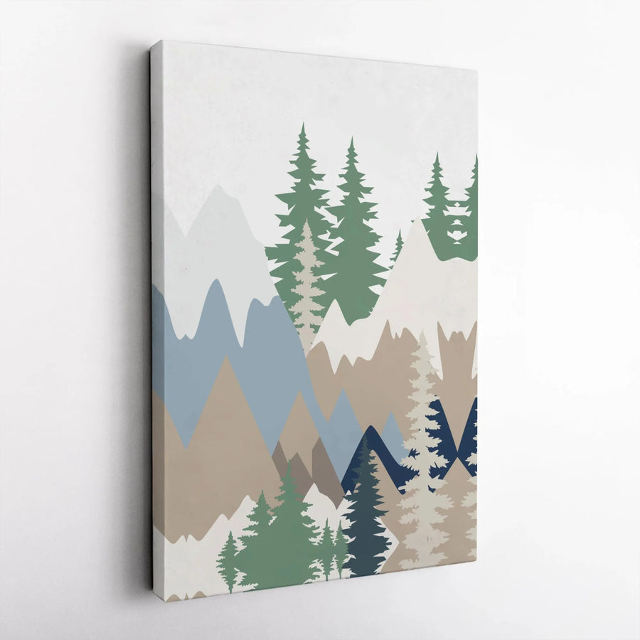 Minimalist Mountain Canvas Art | Geometric Pine Tree Landscape Print | Gallery Quality 1.25 Inch Wrap | Modern Nature Wall Decor For Home Office