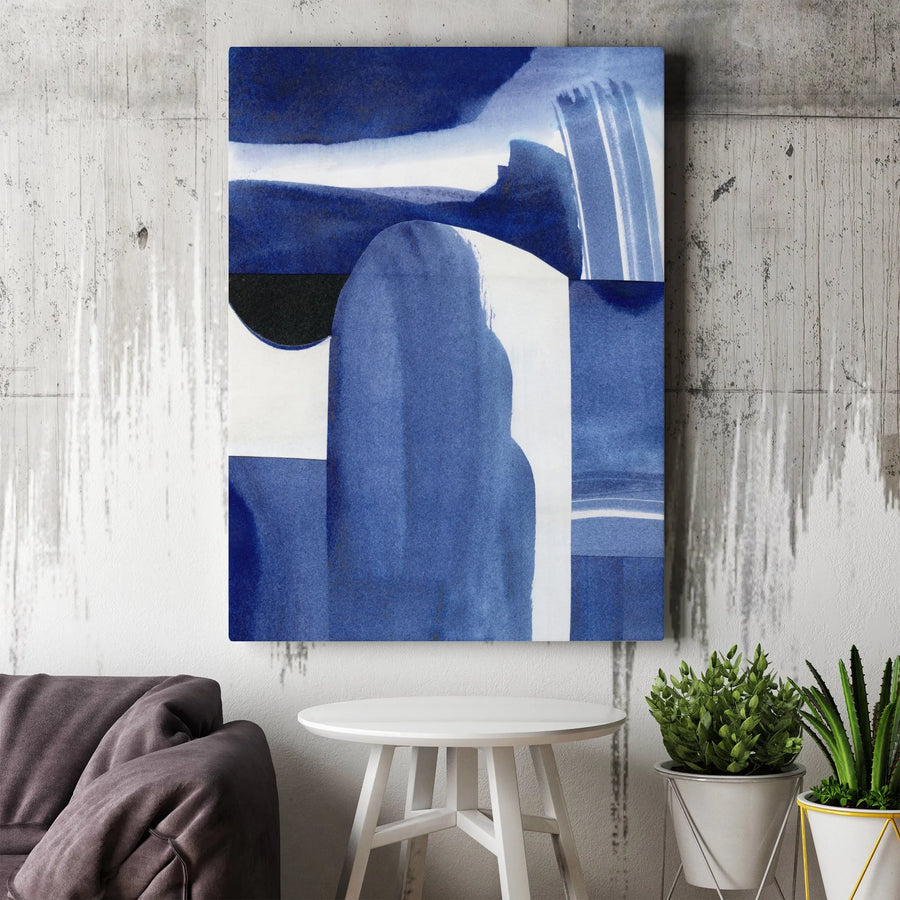 Abstract Blue Watercolor Canvas Print | Modern Minimalist Indigo Brushstrokes | Premium Gallery Quality 1.25" Thick Canvas | Modern Home Decor Gift