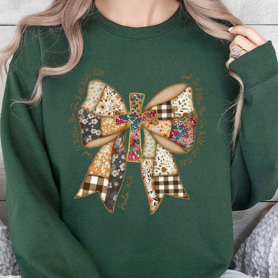 God Is Within Her Sweatshirt | Psalm 46:5 Coquette Floral Cross | Premium Cotton Blend | Christian Faith Gift for Women