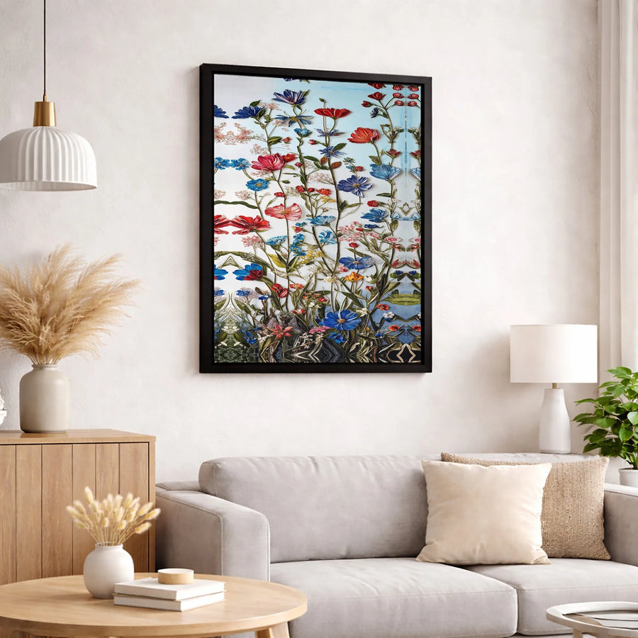 Wildflower Botanical Canvas Wall Art | Symmetrical Floral Print | Premium Gallery-Wrapped 1.25" Profile | Elegant Modern Home Decor