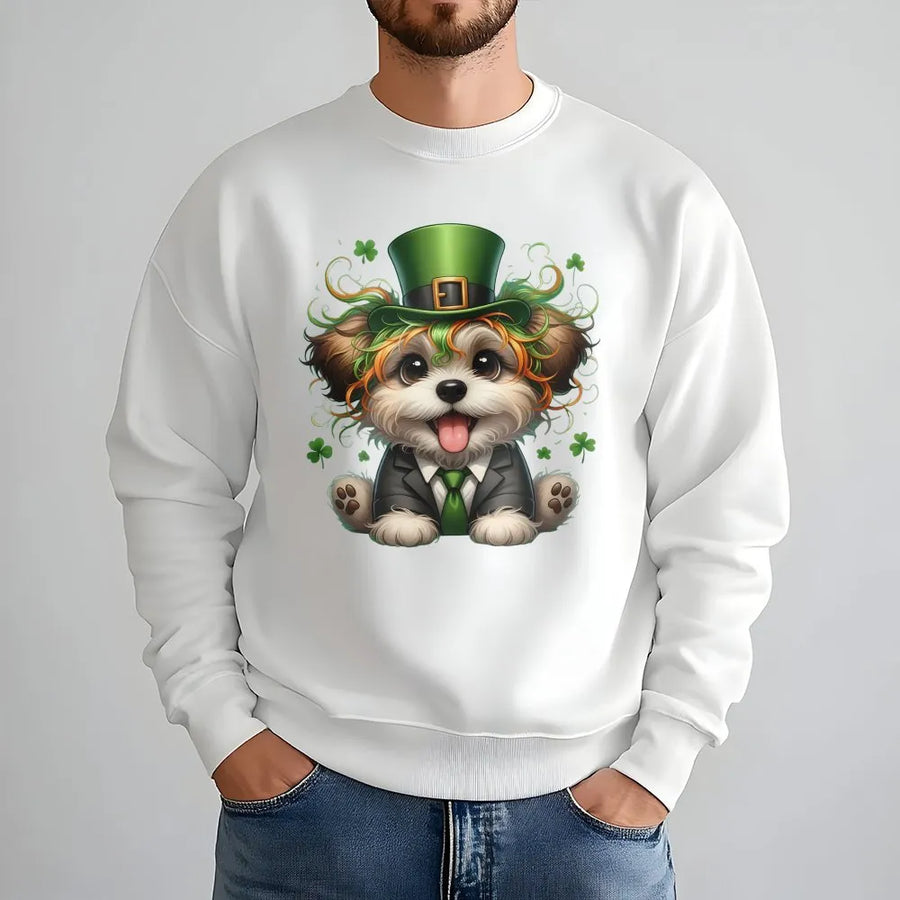 St. Patrick's Day Puppy Sweatshirt | Cute Leprechaun Dog Graphic | Premium Cotton-Poly Blend | Festive Irish Gift For Dog Lovers