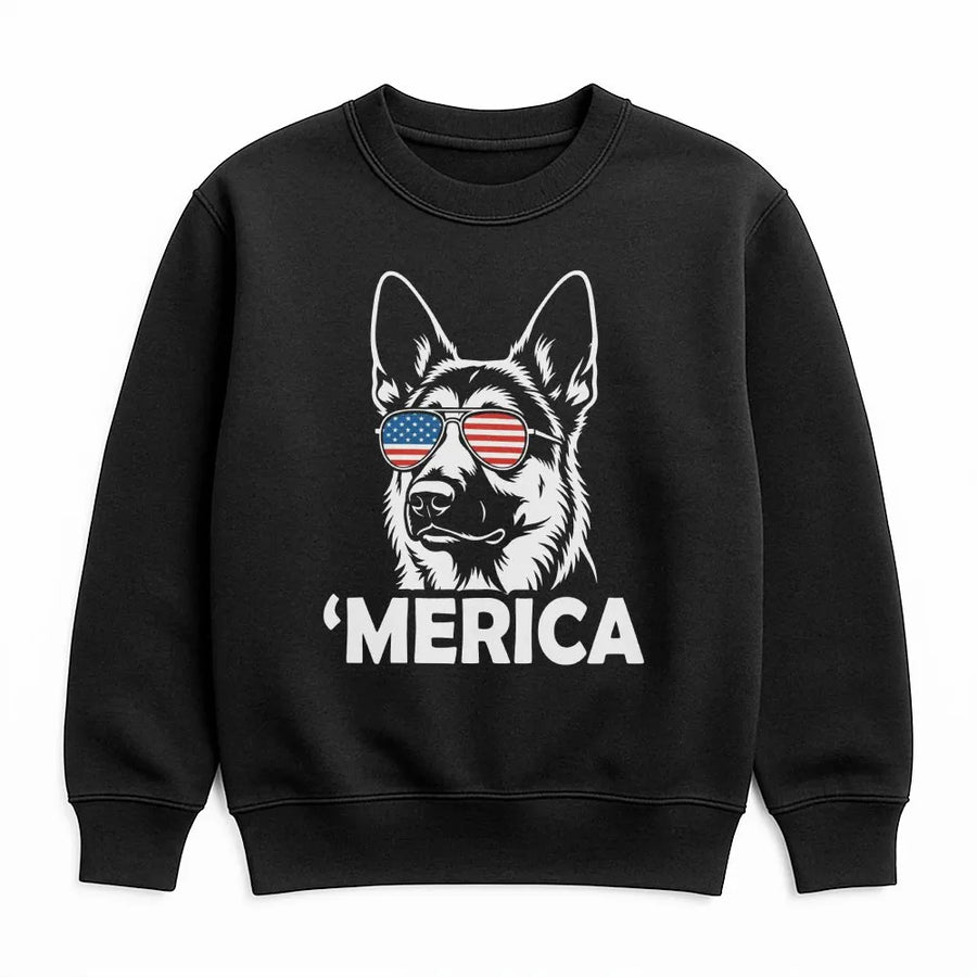 Patriotic German Shepherd Sweatshirt | Funny Dog with American Flag Sunglasses | Premium Cotton Blend | 4th of July Gift for Dog Lovers