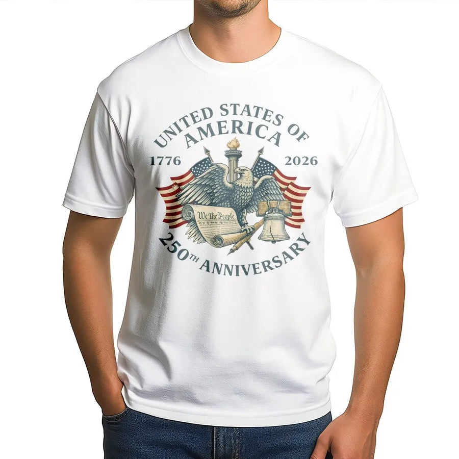 USA 250th Anniversary T-Shirt | Vintage Eagle & Flag Graphic | Soft Cotton Blend | Patriotic Collector's Gift for 4th of July