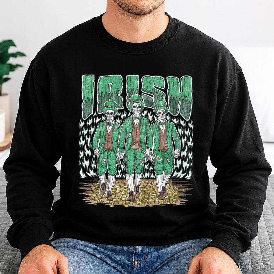 Irish Skeleton Leprechaun Sweatshirt | Spooky St Patrick’s Day Graphic | Premium Cotton Blend Crewneck | Unisex Gothic Irish Gift for Adults