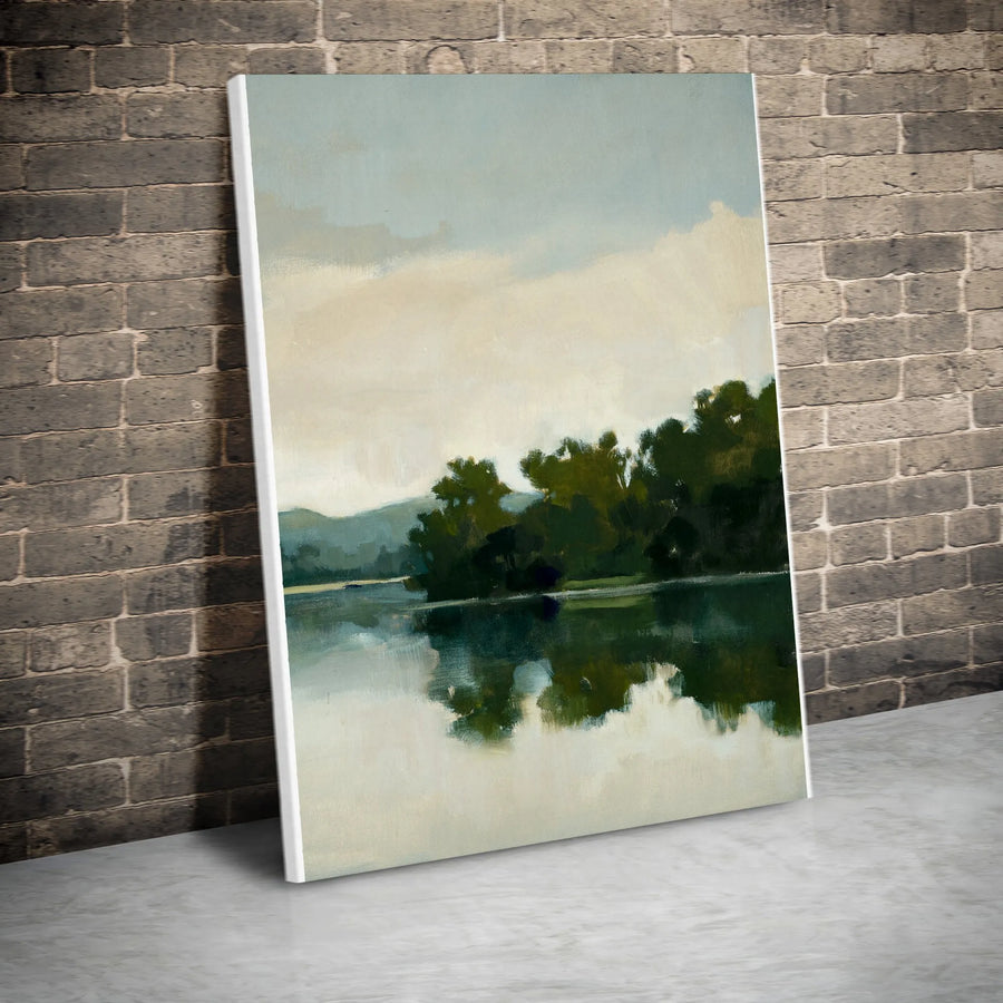 Abstract Lake Landscape Canvas Print | Moody Forest Reflection Wall Art | Premium Thick Gallery Wrap | Calming Nature Decor for Living Room Gift