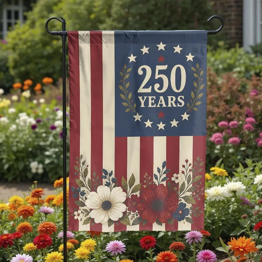 Betsy Ross 250th Anniversary Garden Flag | Patriotic US 13 Stars Floral Print Double Sided | Premium Weather-Resistant Double-Layer Polyester | America 250 Year Outdoor Collector's Yard Gift