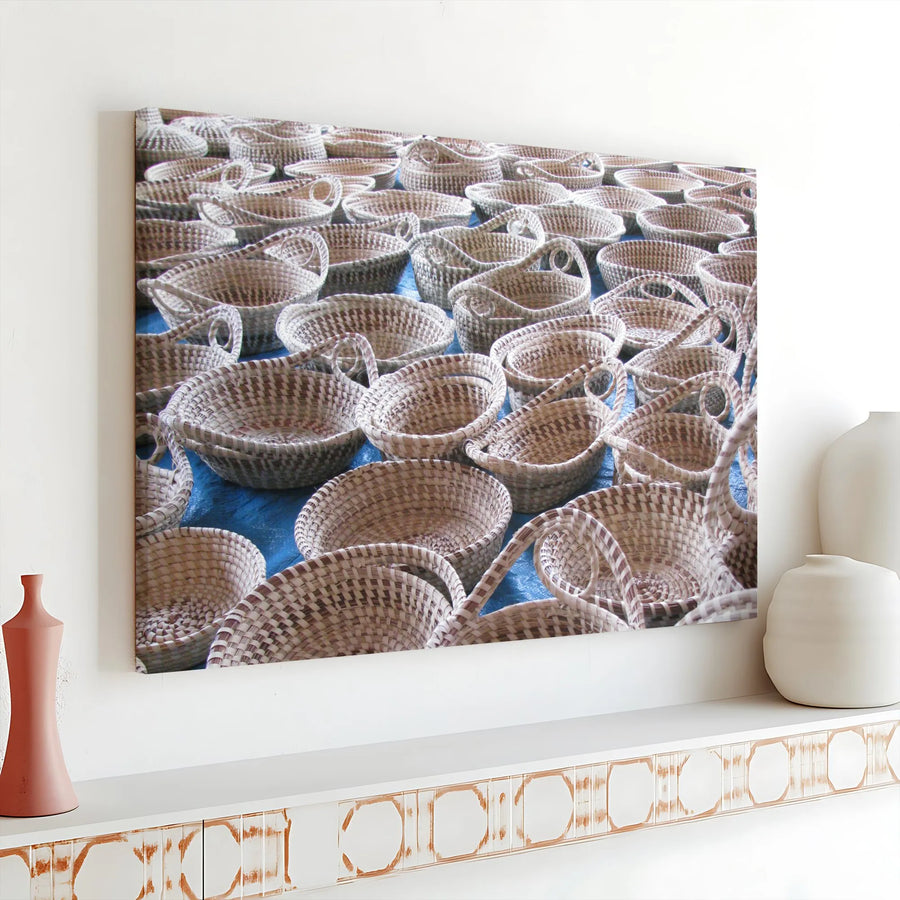 Handwoven Baskets Canvas Print | Rustic Market Photography Wall Art | 1.25-Inch Premium Gallery Wrap | Farmhouse Home Decor for Kitchen