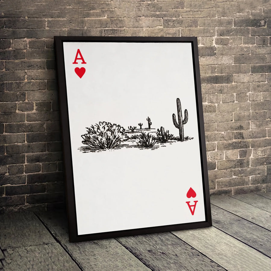 Ace Of Hearts Canvas Wall Art | Desert Cactus Sketch Print | 1.25" Premium Gallery Wrapped Decor | Southwestern Playing Card Style Gift