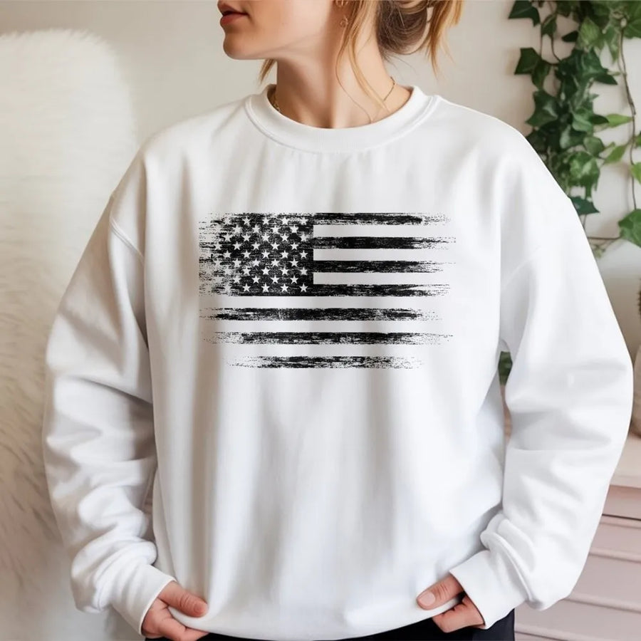 Distressed American Flag Sweatshirt | Vintage USA Patriot Graphic | Premium Cotton Blend | Unisex Casual Gift for Patriotic Men and Women