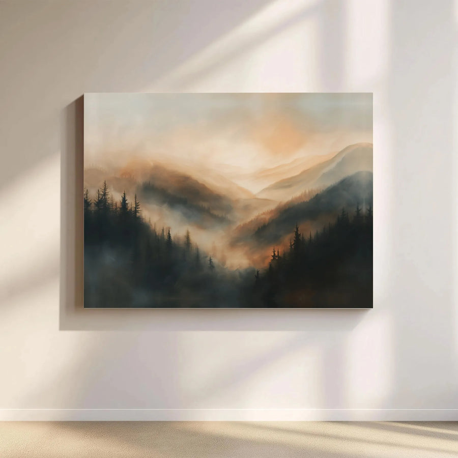 Misty Mountain Forest Canvas Wall Art | Sunrise Landscape Print | 1.25-Inch Gallery Wrap | Modern Nature Home Decor
