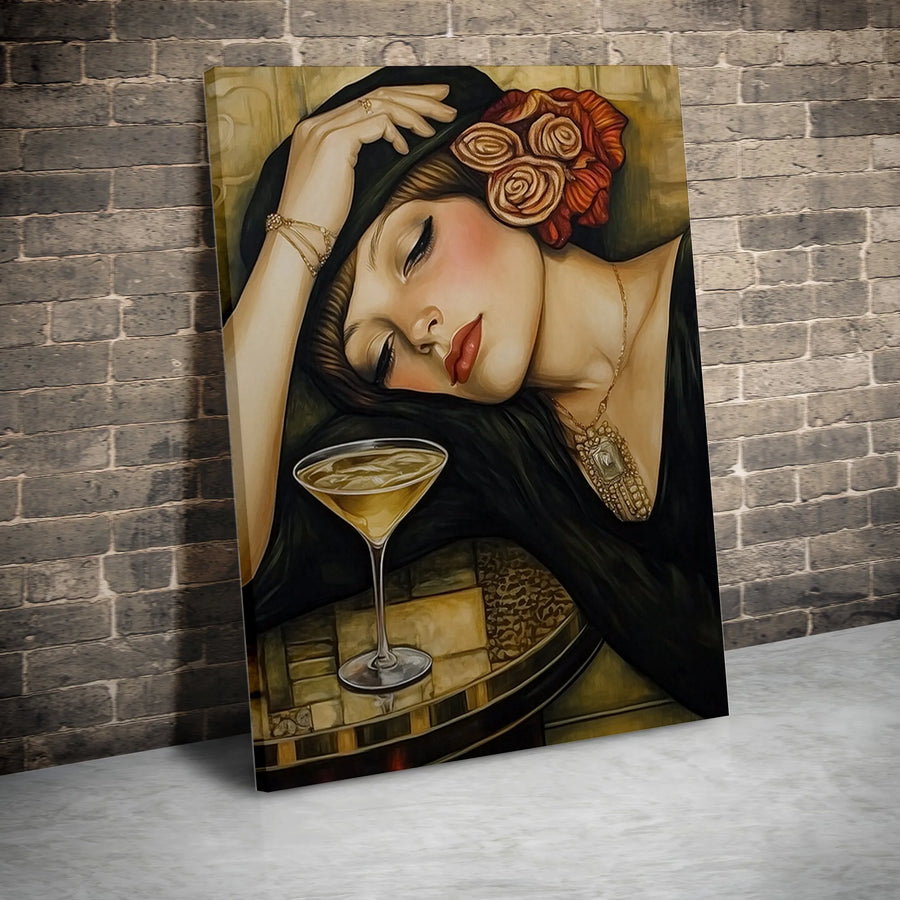 Art Deco Woman Canvas Print | Vintage 1920s Flapper Portrait | Thick Gallery Wrapped Canvas | Premium Speakeasy Bar Decor Gift