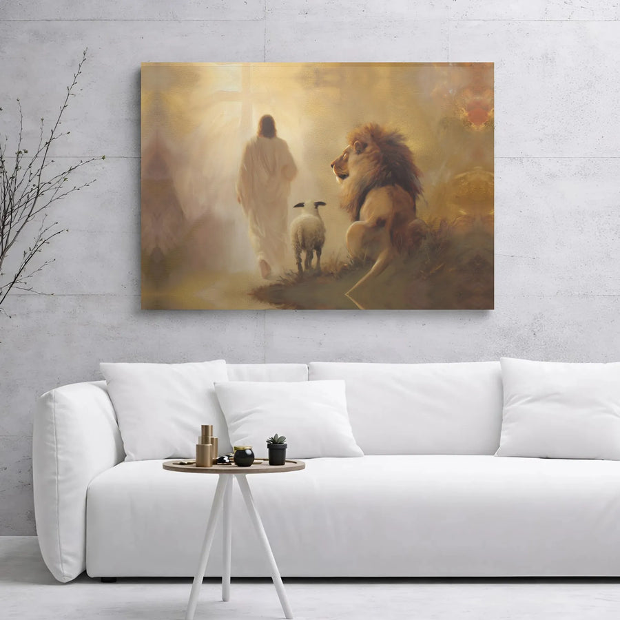 Jesus With Lion And Lamb Wall Art | Biblical Christian Canvas Print | Premium Gallery Wrap Decor | Inspiring Religious Gift for Home