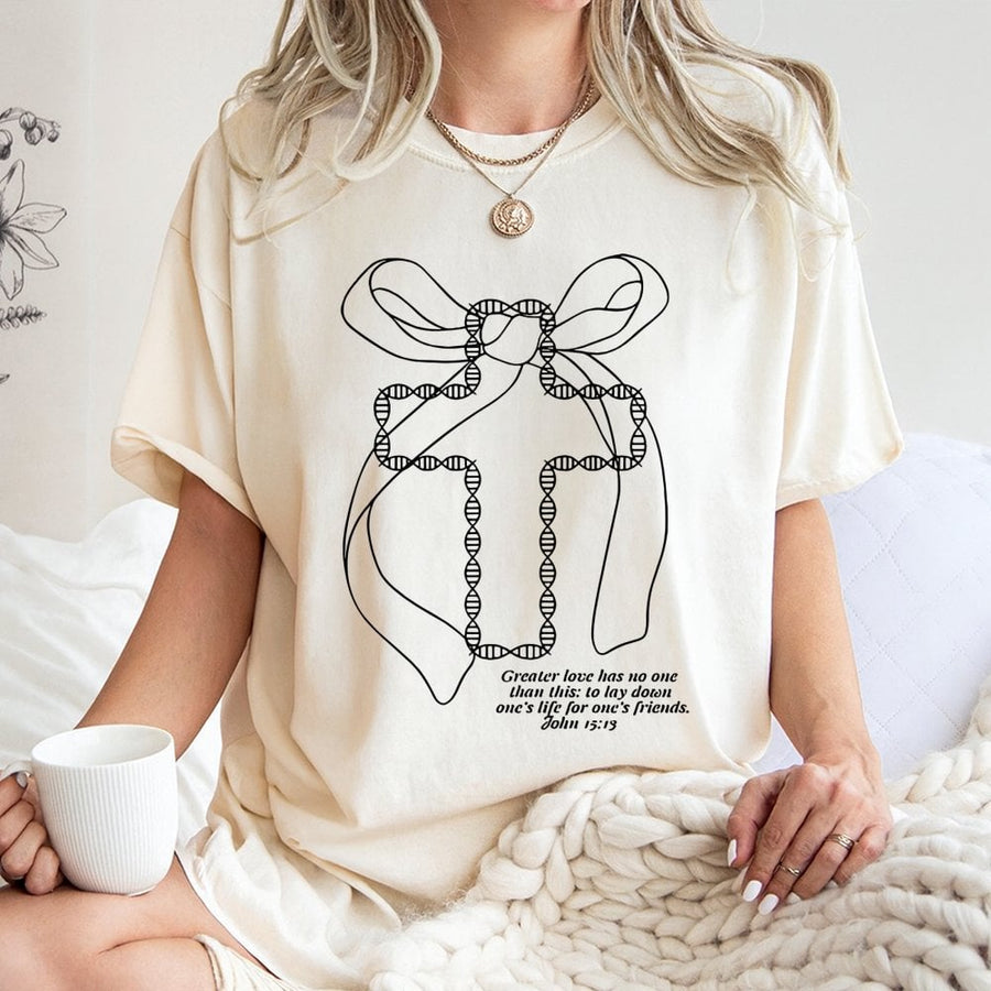 Christian DNA Cross T-Shirt | John 15:13 Scripture Verse | 100% Cotton Premium Tee | Faith-Based Religious Gift for Men and Women