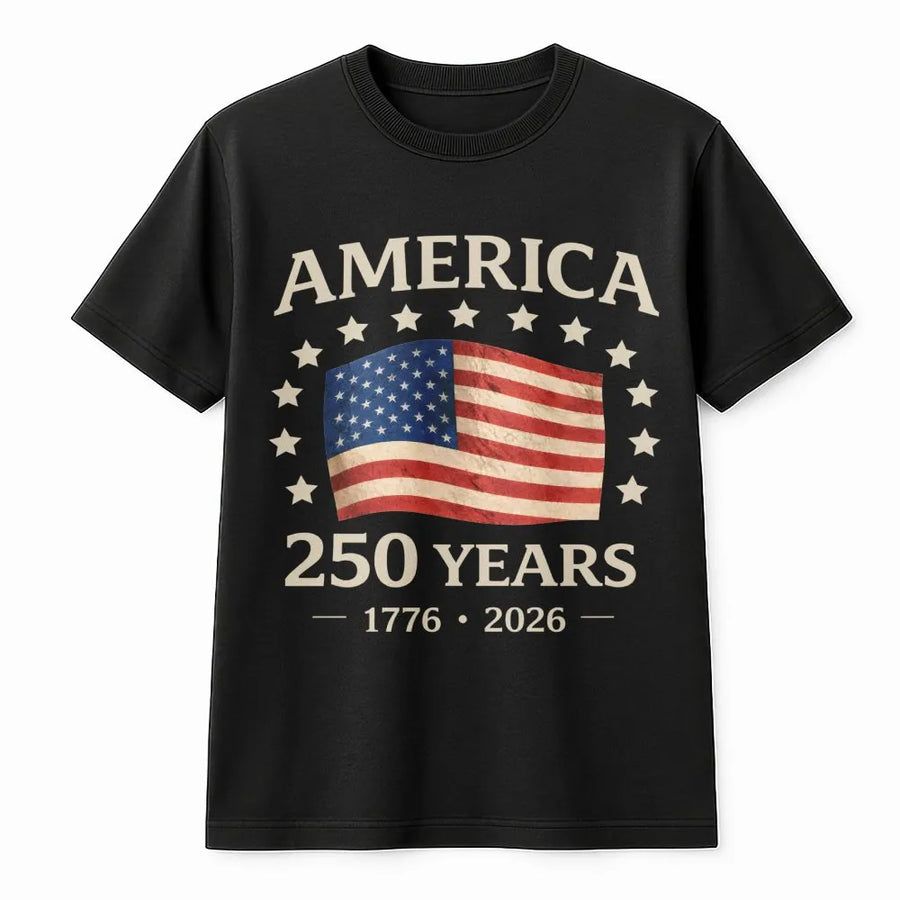 America 250 Years T-Shirt | Vintage USA Flag 1776-2026 Graphic | Soft Cotton Patriotic Tee | USA Anniversary Commemorative Gift
