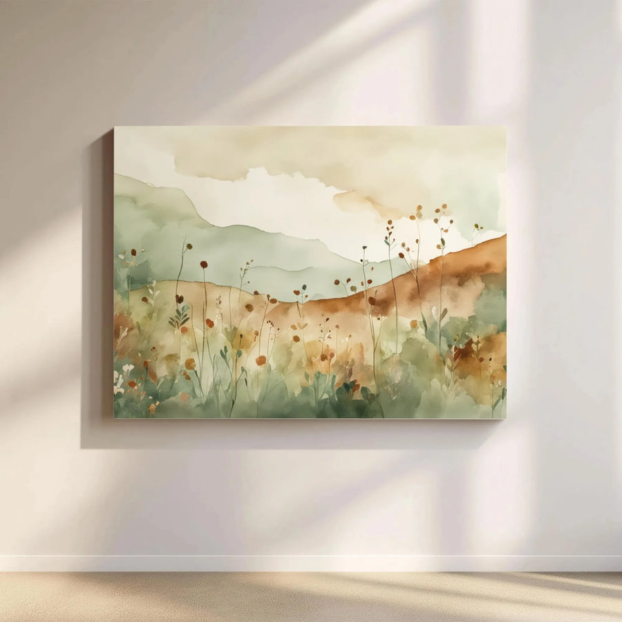 Abstract Wildflower Landscape Canvas | Watercolor Meadow Wall Art | Premium 1.25 Inch Gallery Wrap | Modern Nature Home Decor Gift